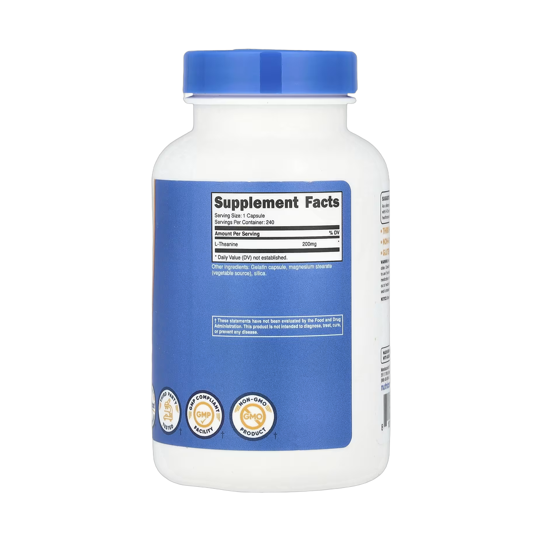 Nutricost, L-Theanine, 200 mg, 240 Capsules back packaging view