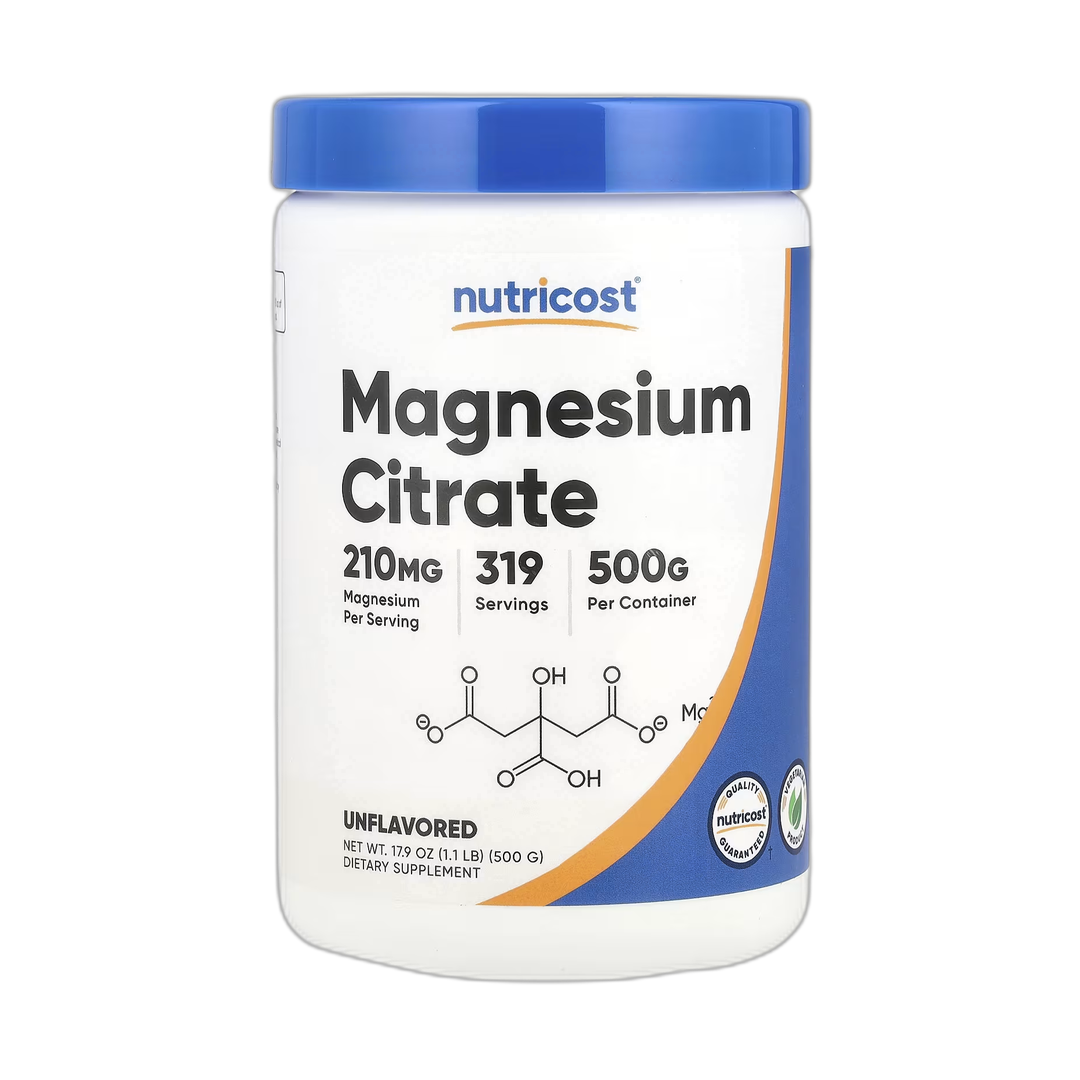 Nutricost, Magnesium Citrate, Unflavored , 210 mg, 17.9 oz, 500 g front packaging view