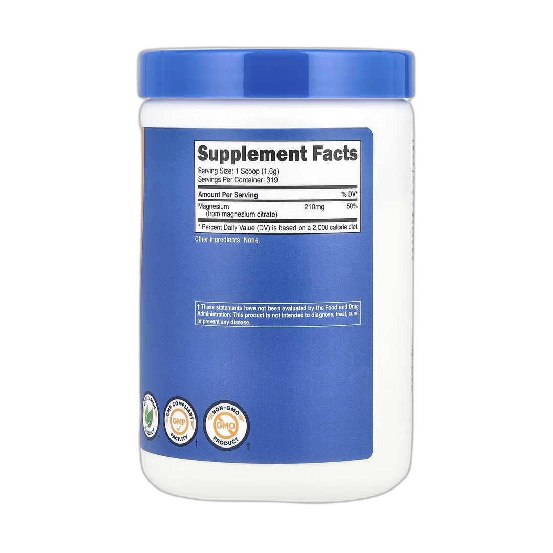 Nutricost, Magnesium Citrate, Unflavored , 210 mg, 17.9 oz, 500 g back packaging view