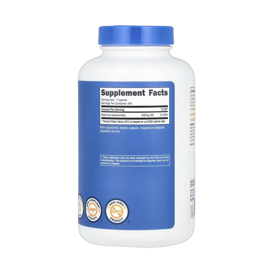 Nutricost, Niacinamide, 500 mg, 240 Capsules back packaging view