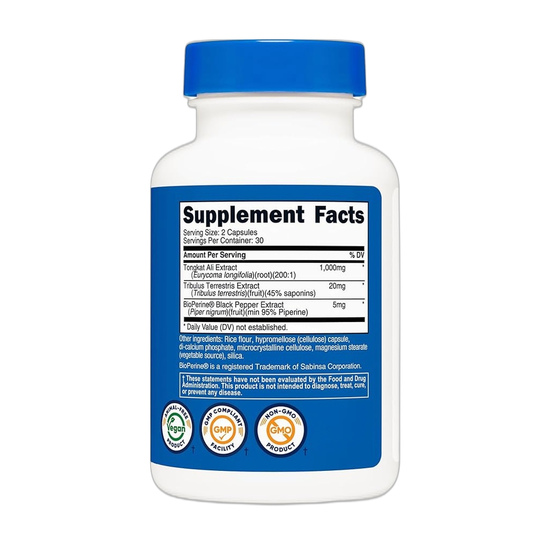 Nutricost, Tongkat Ali, 1,000mg, 60 Capsules back packaging view