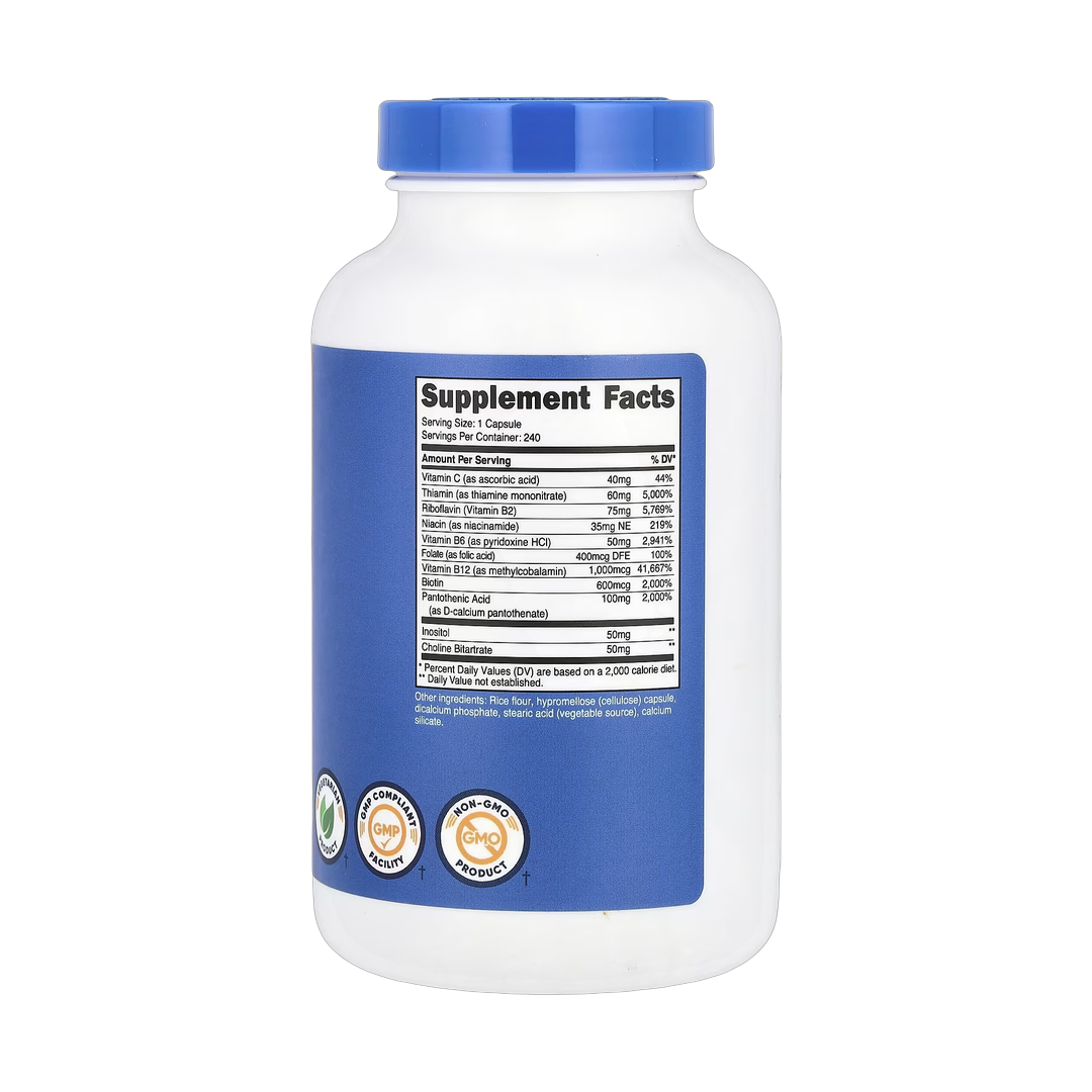 Nutricost, Vitamin B Complex, 462 mg, 240 Capsules back packaging view