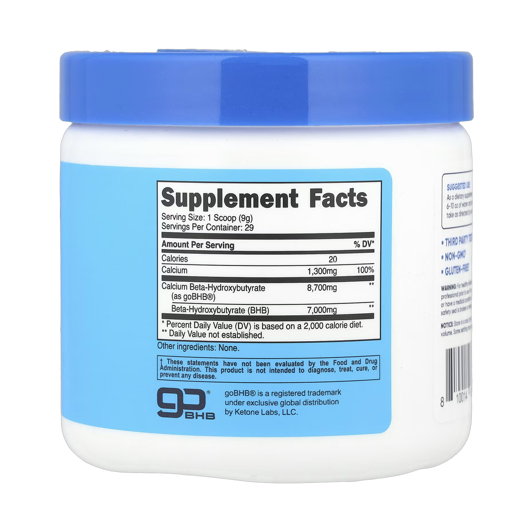 Nutricost, Calcium BHB, goBHB, Unflavored, 8.9 oz, 250 g back packaging view