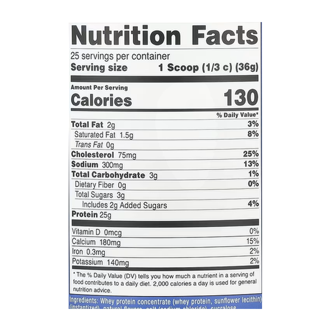 Nutricost, Whey Protein Concentrate, Vanilla, 2 lbs, 907 g supplement facts label showing ingredients, vitamins, minerals, and serving information