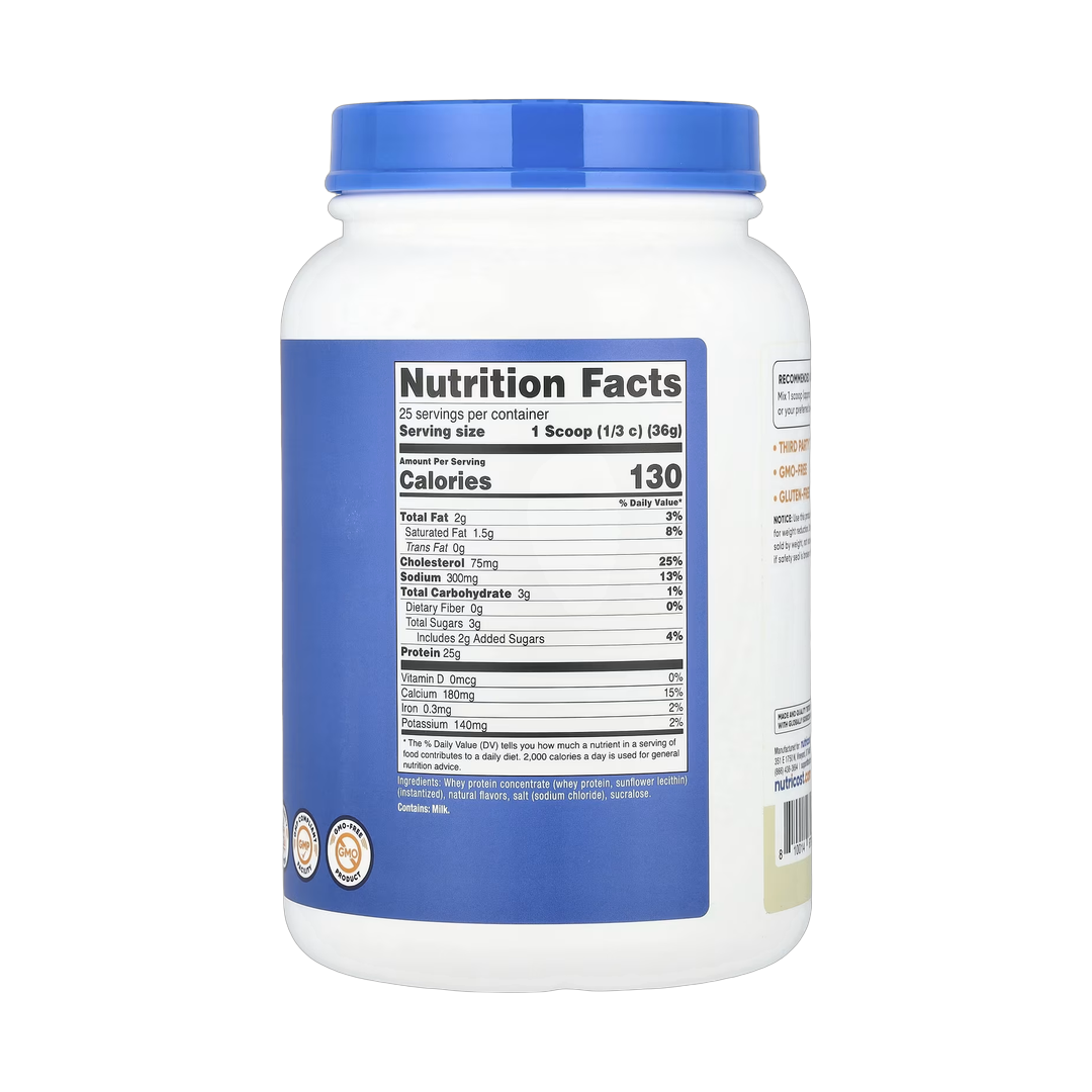 Nutricost, Whey Protein Concentrate, Vanilla, 2 lbs, 907 g back packaging view