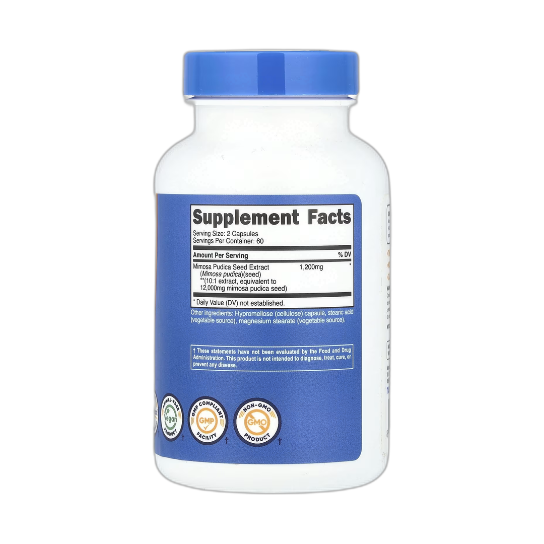 Nutricost, Mimosa Pudica Seed, 120 Capsules back packaging view