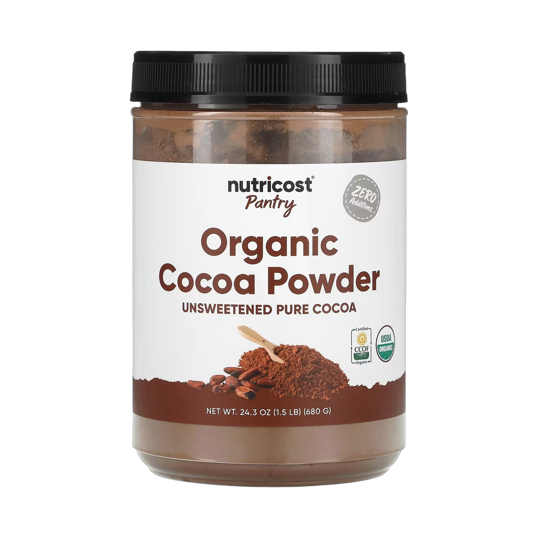 Nutricost, Pantry, Organic Cocoa Powder, Unsweetened, 24.3 oz, 680 g front packaging view