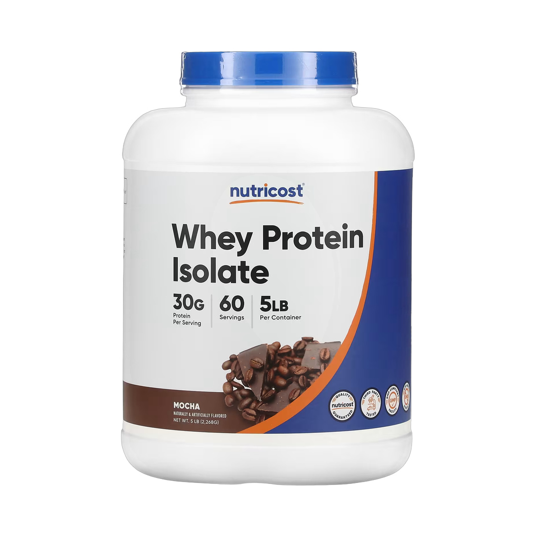 Nutricost, Whey Protein Isolate, Mocha, 5 lb, 2,268 g front packaging view