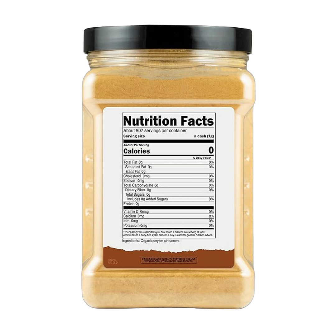 Nutricost, Pantry, Organic Ceylon Cinnamon, 2 lb, 907 g back packaging view