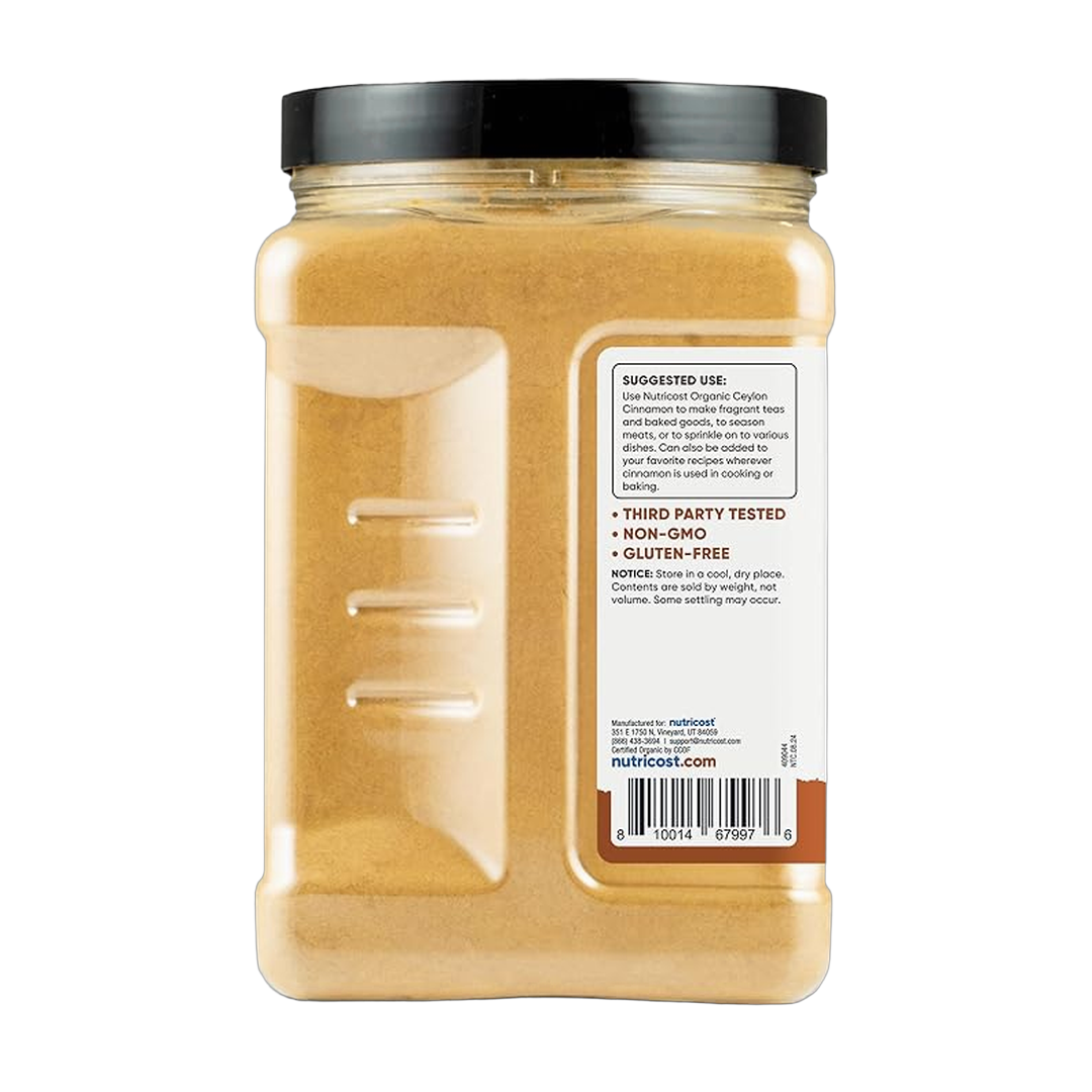 Nutricost, Pantry, Organic Ceylon Cinnamon, 2 lb, 907 g packaging side view