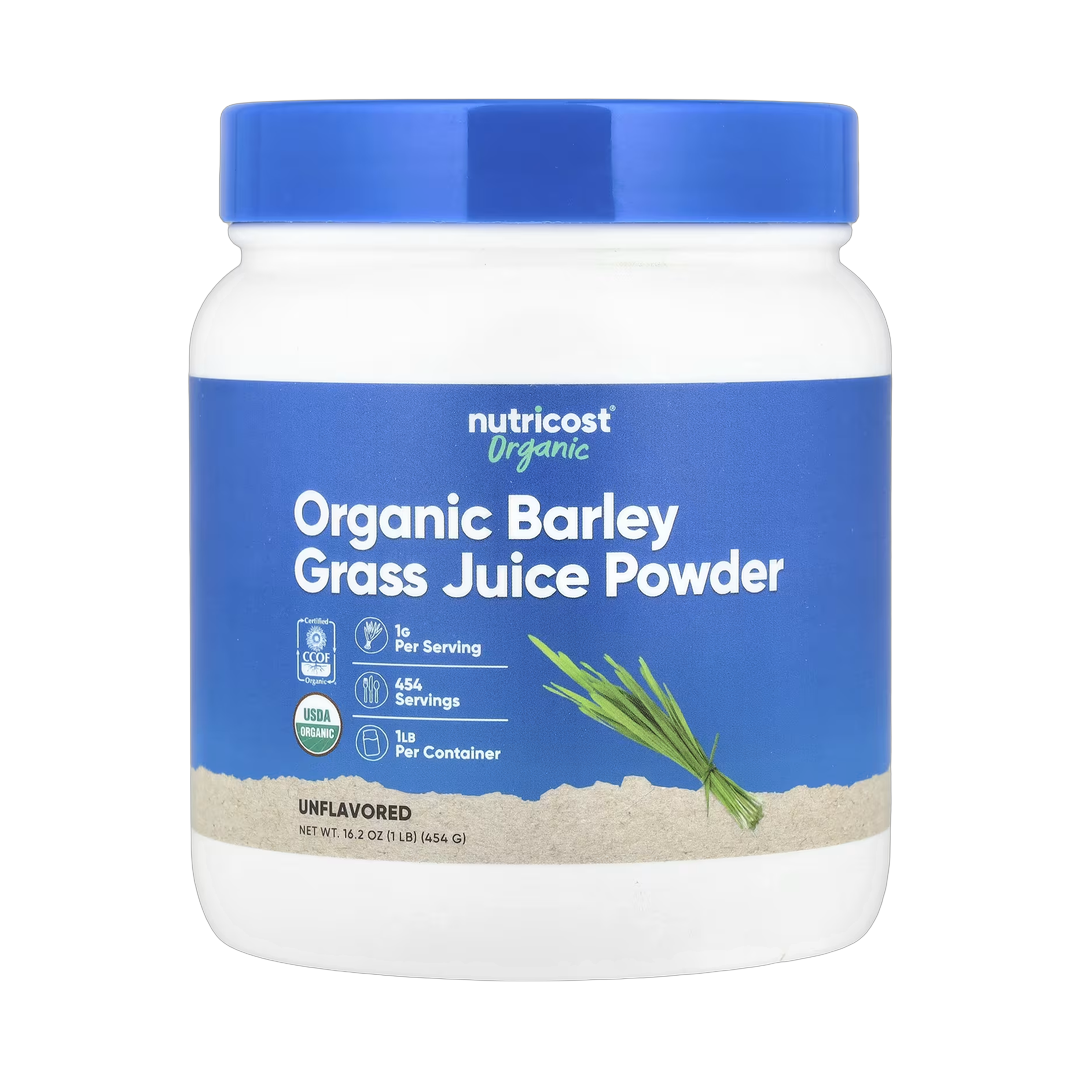 Nutricost, Organic Barley Grass Juice Powder, Unflavored, 16.2 oz, 454 g front packaging view