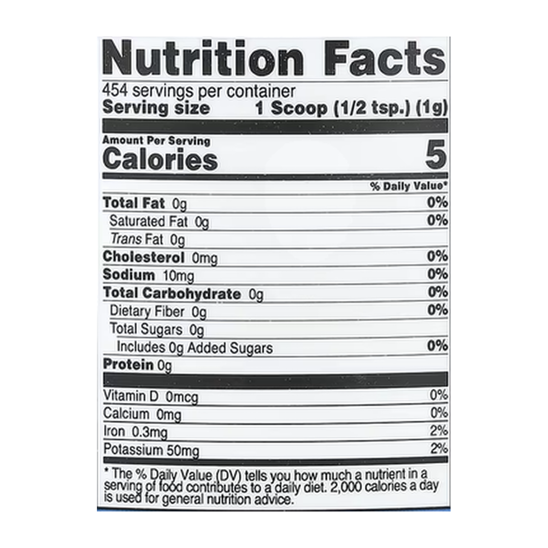 Nutricost, Organic Barley Grass Juice Powder, Unflavored, 16.2 oz, 454 g supplement facts label showing ingredients, vitamins, minerals, and serving information