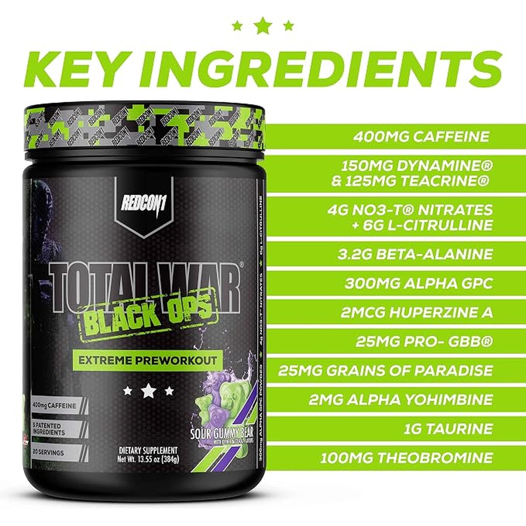Redcon1, Total War Black Ops Extreme Preworkout, Sour Gummy Bear, 13.55 OZ (384 g)