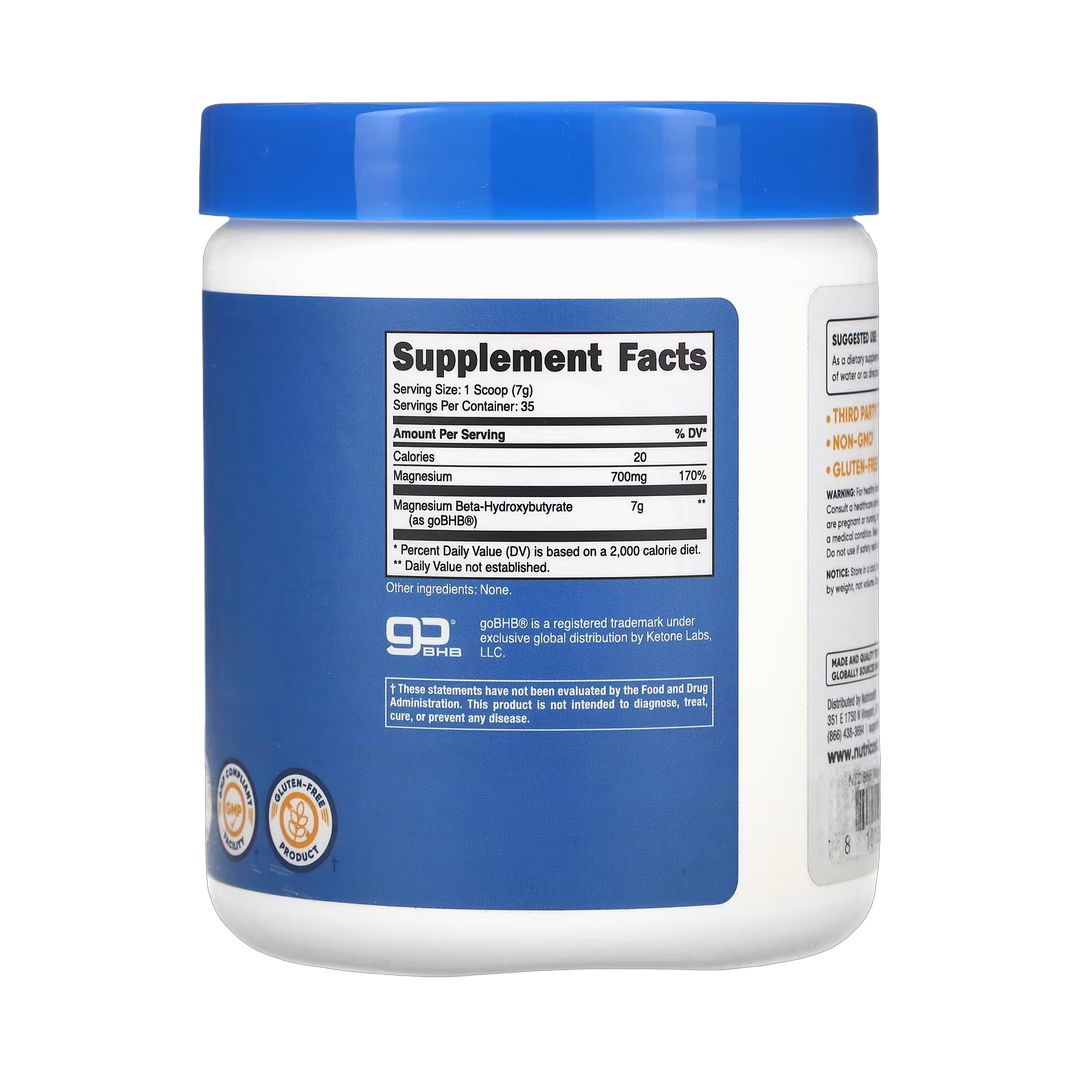 Nutricost, Magnesium BHB, goBHB, Unflavored, 8.8 oz, 250 g back packaging view