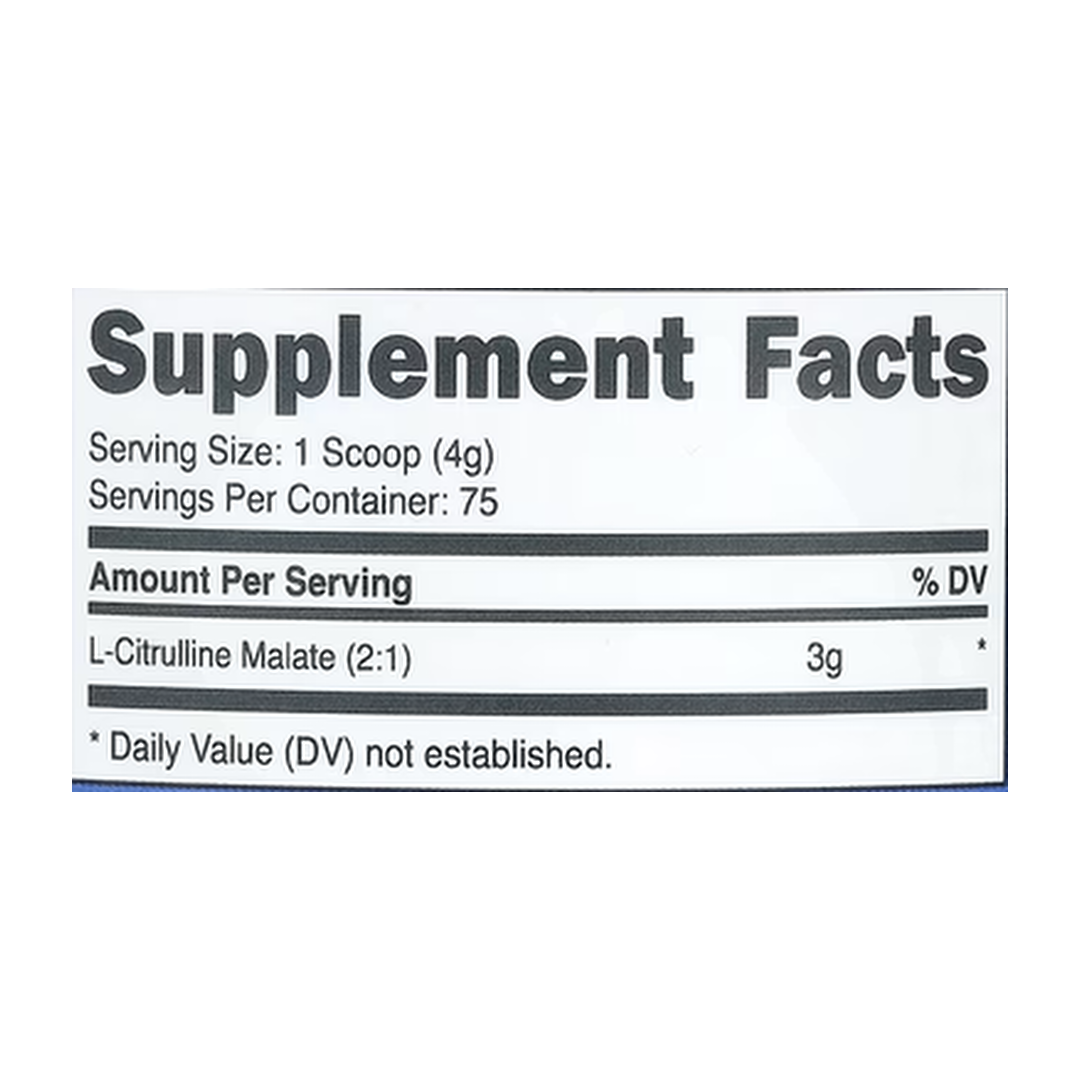 Nutricost, L-Citrulline Malate 2:1, Fruit Punch , 10.7 oz, 300 g supplement facts label showing ingredients, vitamins, minerals, and serving information
