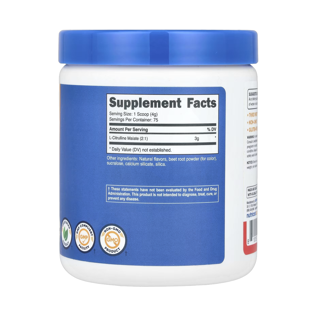 Nutricost, L-Citrulline Malate 2:1, Fruit Punch , 10.7 oz, 300 g back packaging view