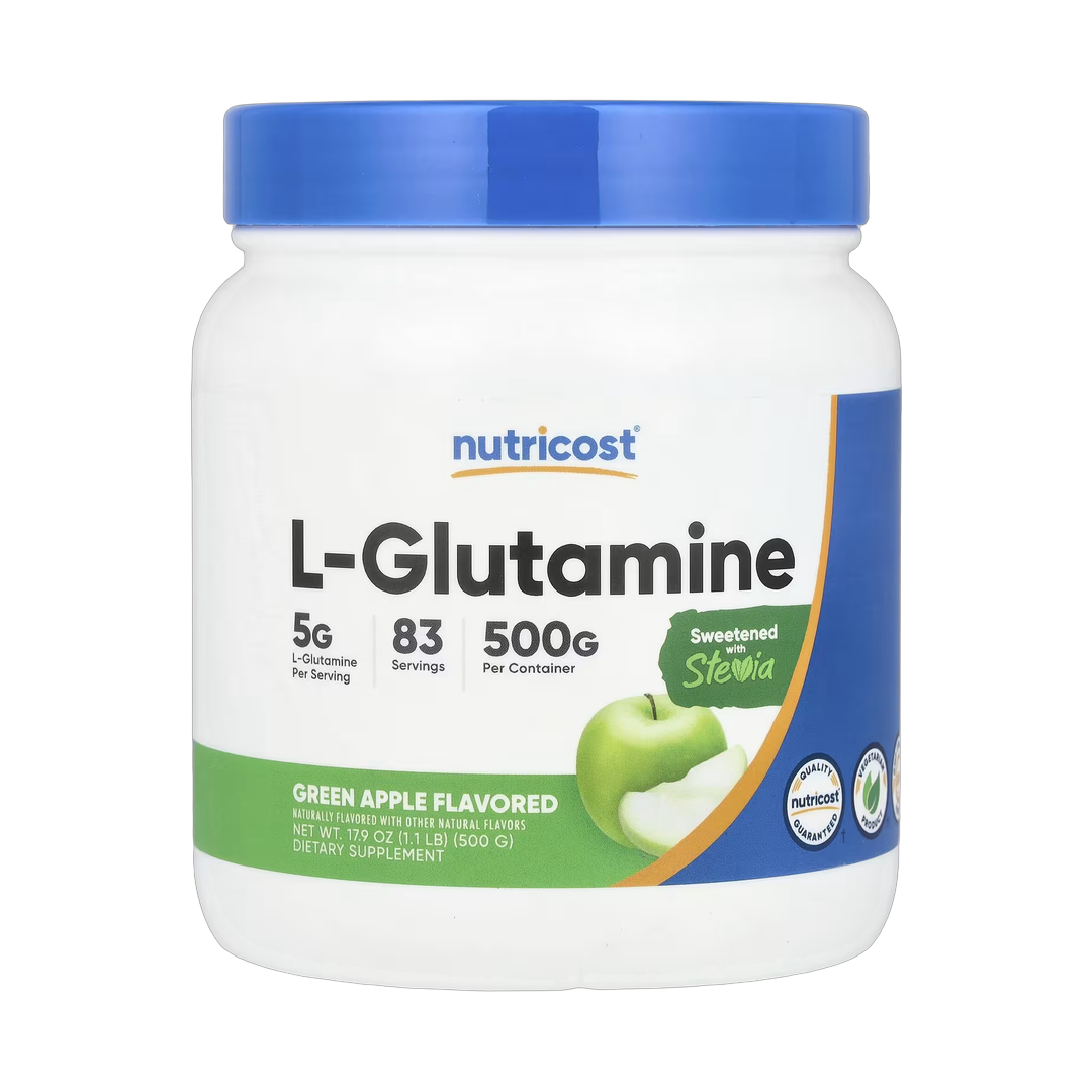 Nutricost, L-Glutamine, Green Apple, 17.9 oz, 500 g front packaging view