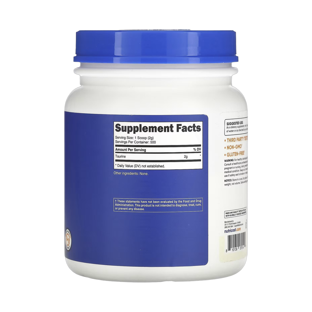 Nutricost, Taurine, Unflavored, 35.7 oz, 1 kg back packaging view