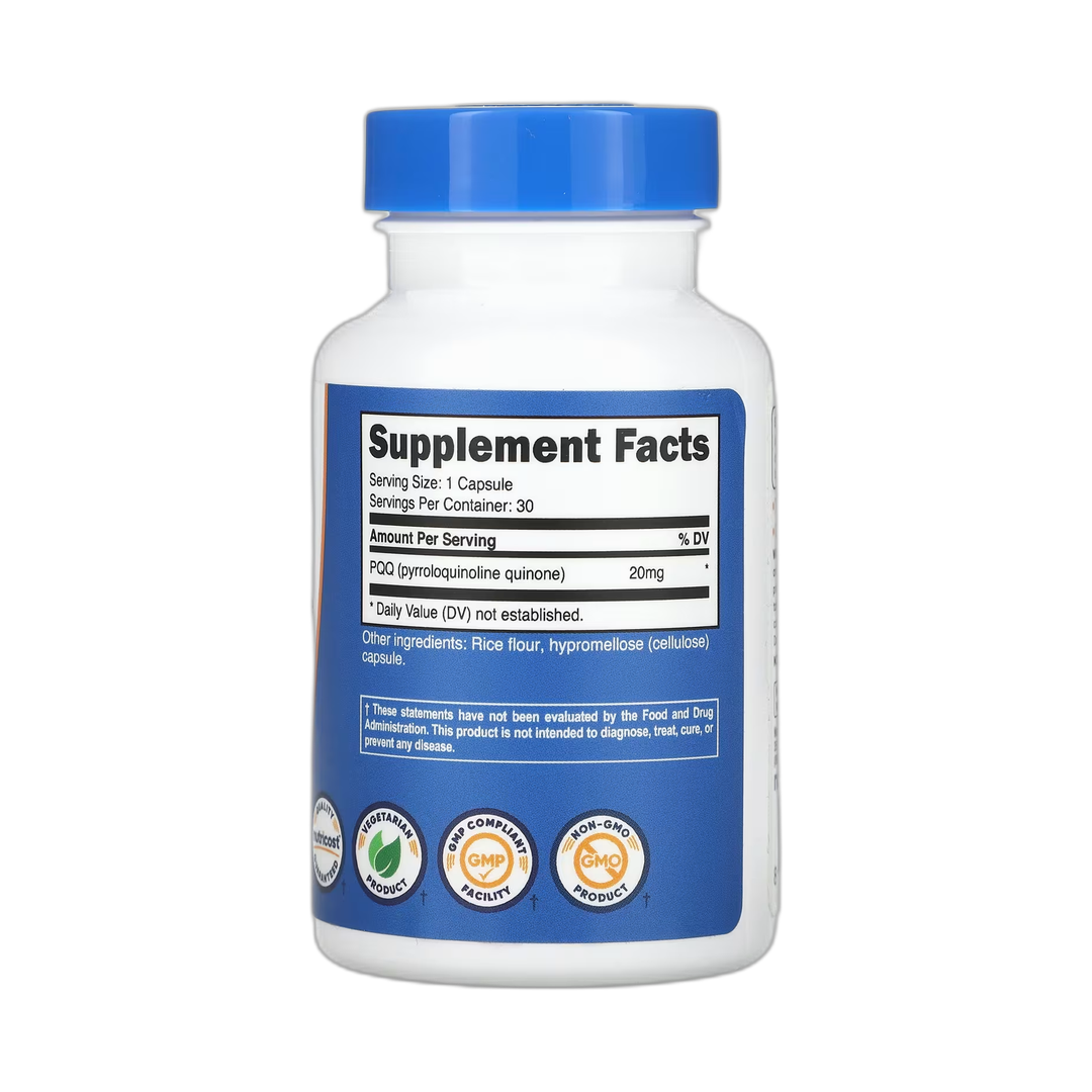Nutricost, PQQ, 20 mg, 30 Capsules back packaging view