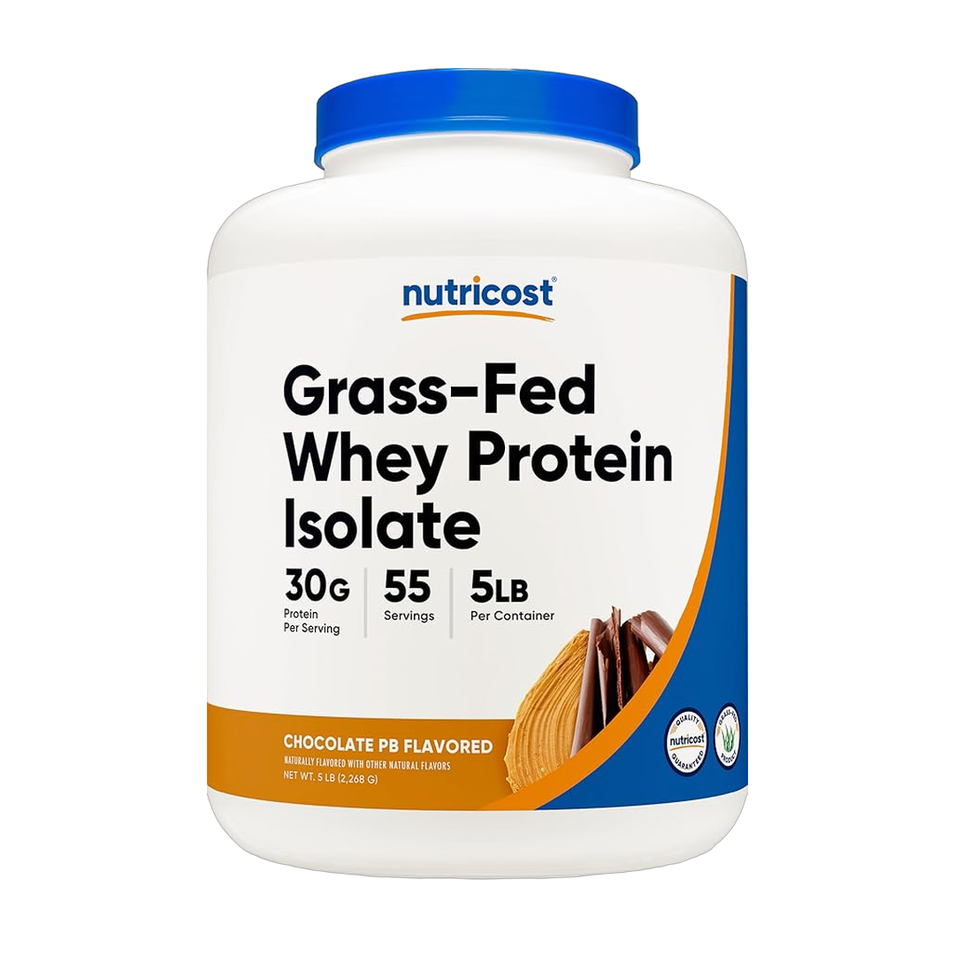Nutricost, Grass-Fed Whey Protein Isolate, Chocolate Peanut Butter, 5 lb, 2,268 g front packaging view