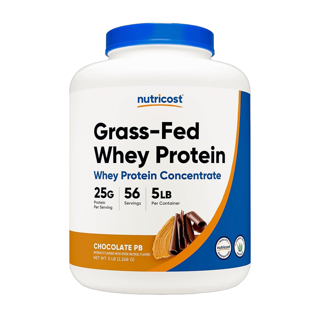 Nutricost, Grass-Fed Whey Protein, Chocolate Peanut Butter, 5 lb, 2,268 g front packaging view