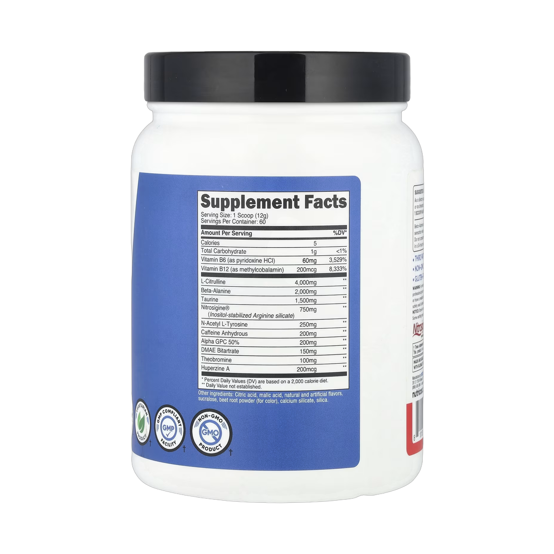 Nutricost, Performance, Pre-Workout Complex, Fruit Punch, 1.6 lb, 714 g back packaging view