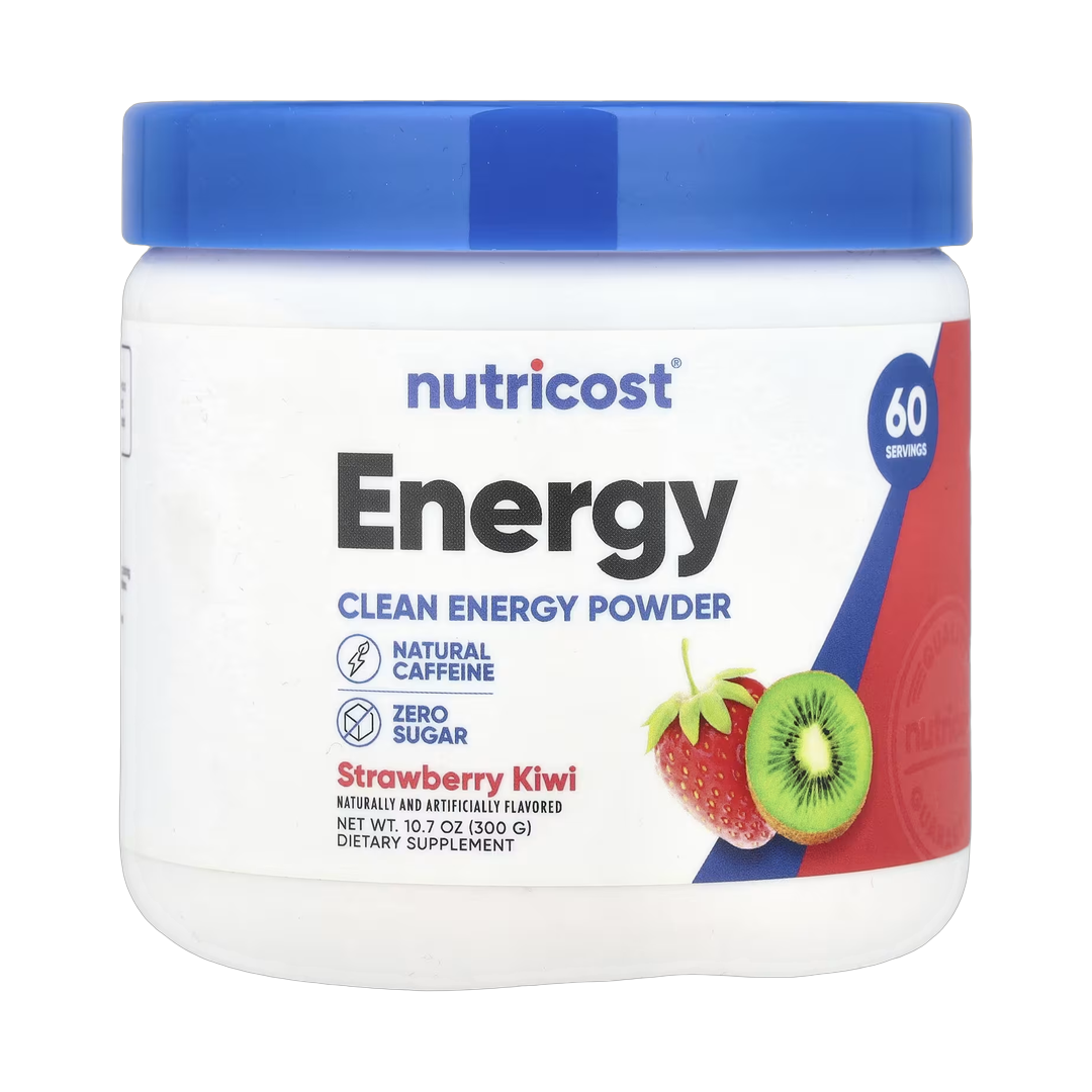 Nutricost, Energy, Clean Energy Powder, Strawberry Kiwi, 10.7 oz, 300 g front packaging view