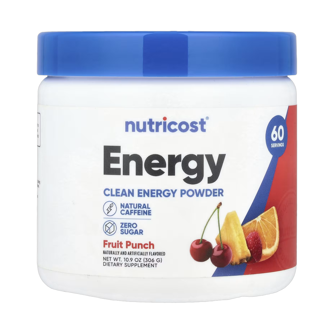 Nutricost, Energy, Clean Energy Powder, Fruit Punch, 10.9 oz, 306 g front packaging view