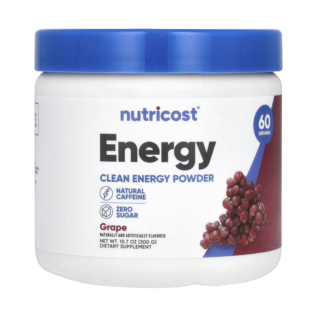 Nutricost, Energy, Clean Energy Powder, Grape, 10.7 oz, 300 g front packaging view