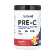 Nutricost, Performance, Pre-C, Pre-Workout Complex With Creatine, Fruit Punch, 1 lb, 453 g front packaging view