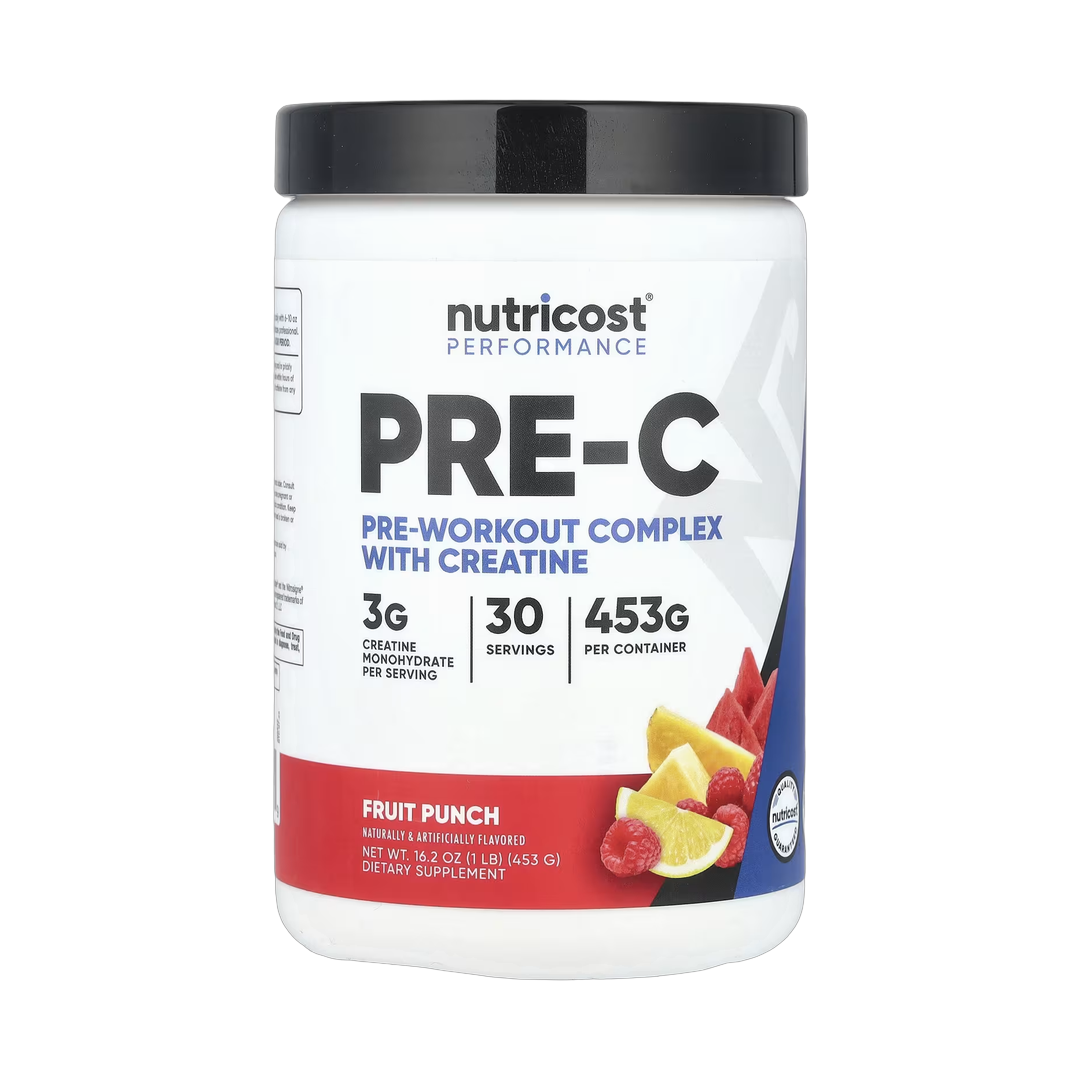 Nutricost, Performance, Pre-C, Pre-Workout Complex With Creatine, Fruit Punch, 1 lb, 453 g front packaging view