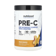 Nutricost, Performance, Pre-C, Pre-Workout Complex With Creatine, Peach Mango, 1 lb, 450 g front packaging view
