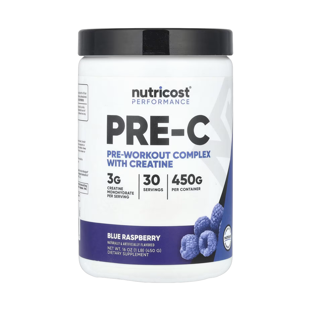 Nutricost, Performance, Pre-C, Pre-Workout Complex With Creatine, Blue Raspberry, 1 lb, 450 g front packaging view