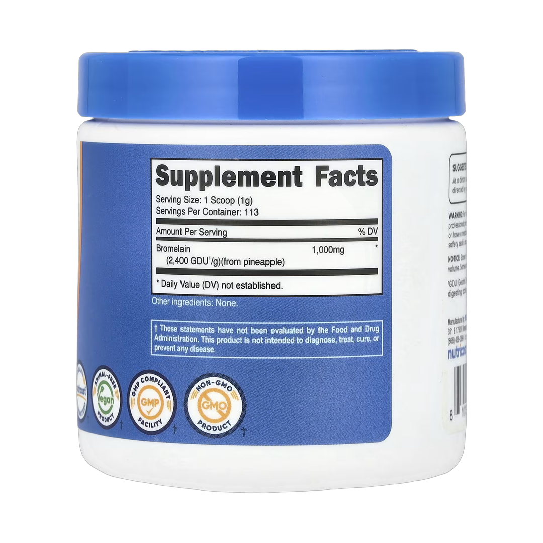 Nutricost, Bromelain, Unflavored , 4 oz, 113 g back packaging view