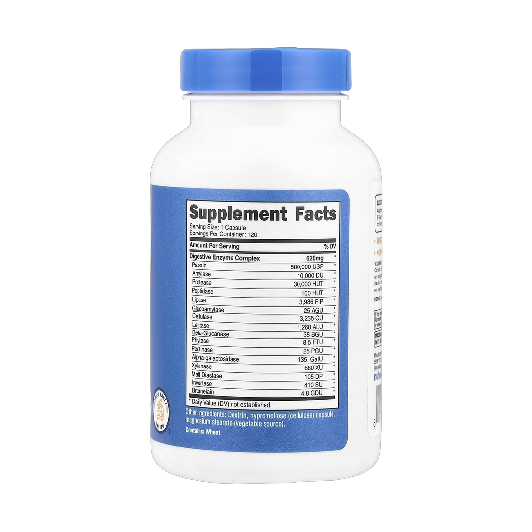 Nutricost, Digestive Enzymes, 620 mg, 120 Capsules back packaging view