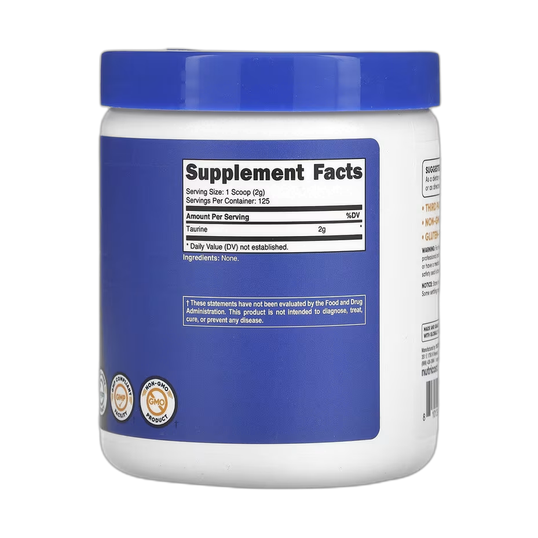 Nutricost, Taurine, Unflavored, 8.9 oz, 250 g back packaging view