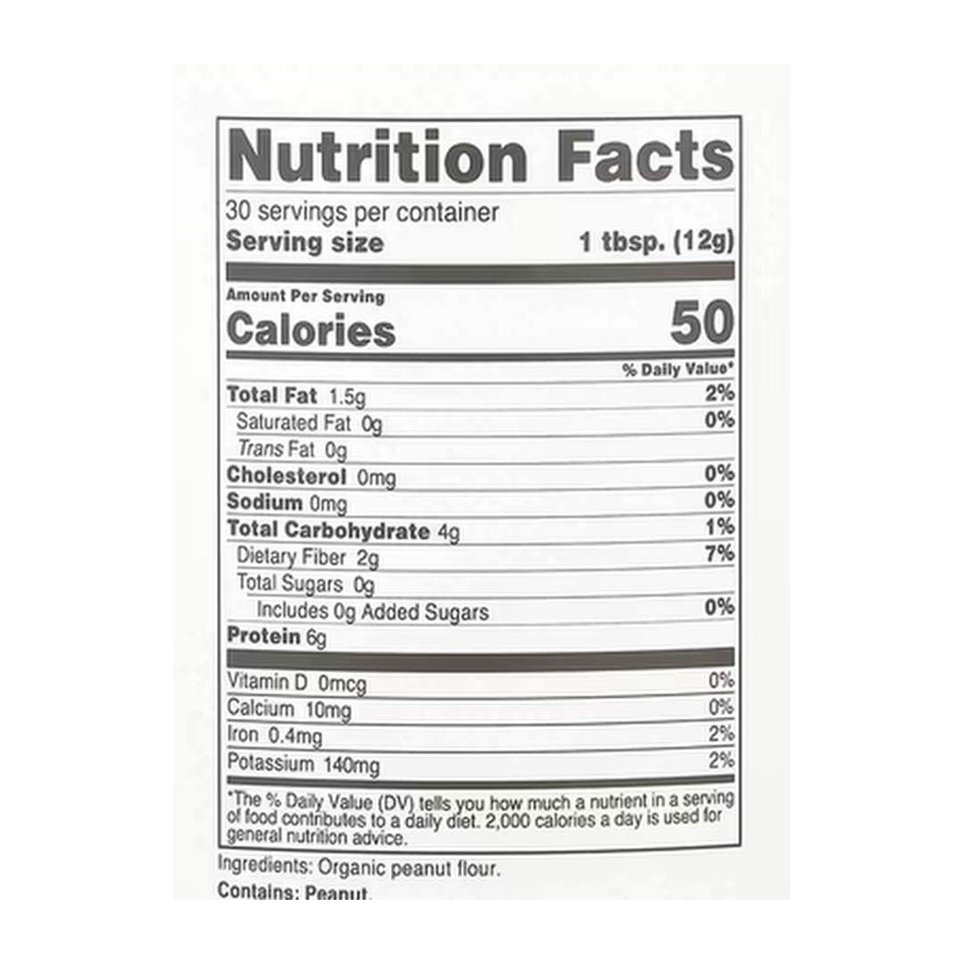 Nutricost, Pantry, Organic Peanut Butter Powder, 12.6 oz, 354 g supplement facts label showing ingredients, vitamins, minerals, and serving information