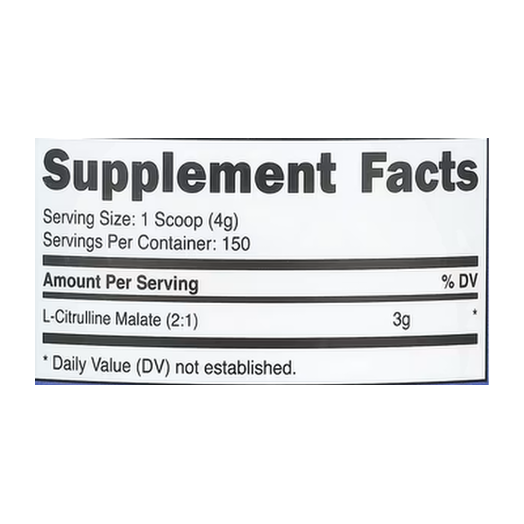 Nutricost, L-Citrulline Malate 2:1, Fruit Punch, 1.3 lb, 600 g supplement facts label showing ingredients, vitamins, minerals, and serving information