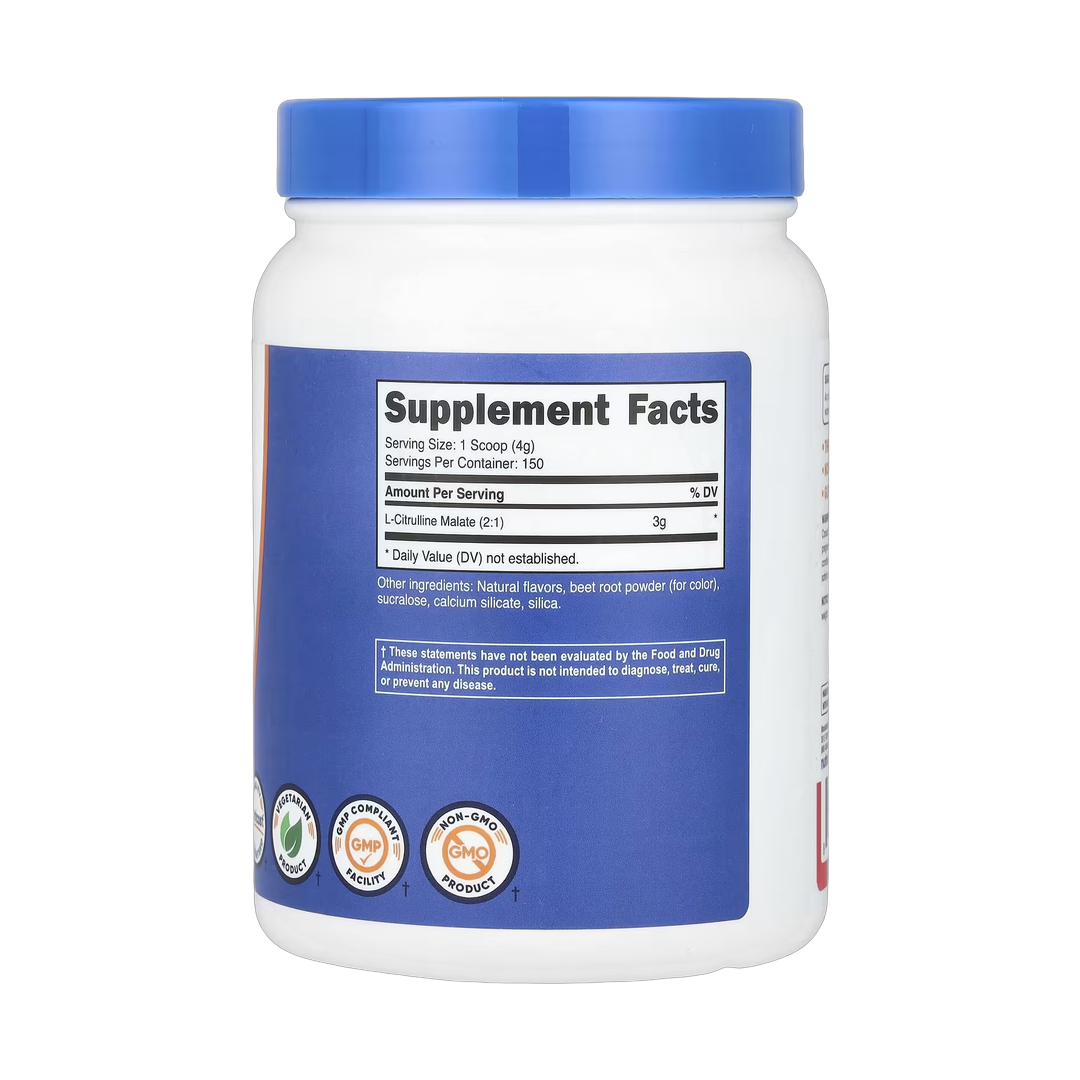 Nutricost, L-Citrulline Malate 2:1, Fruit Punch, 1.3 lb, 600 g back packaging view