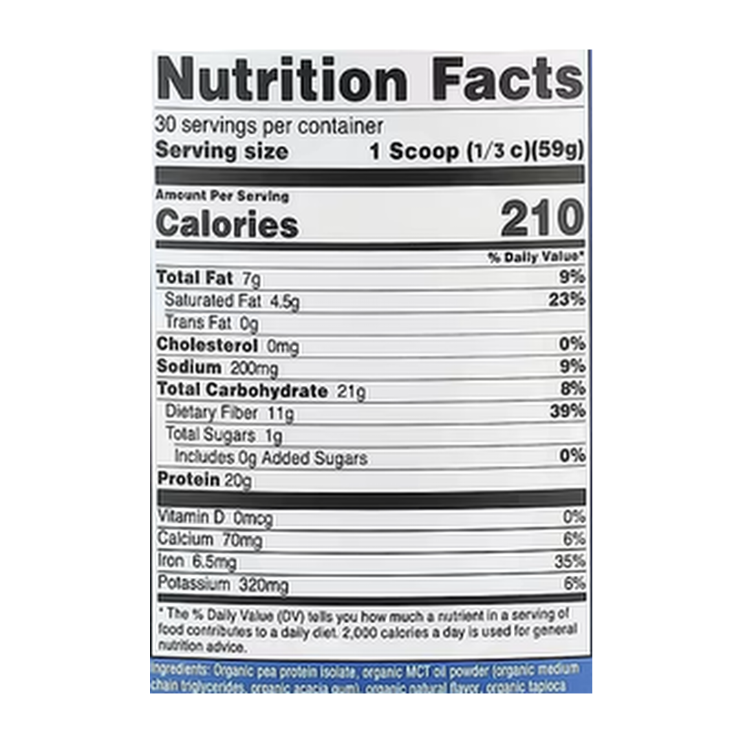 Nutricost, Organic Vegan Meal, Chocolate PB, 3.9 lb, 1,763 g supplement facts label showing ingredients, vitamins, minerals, and serving information