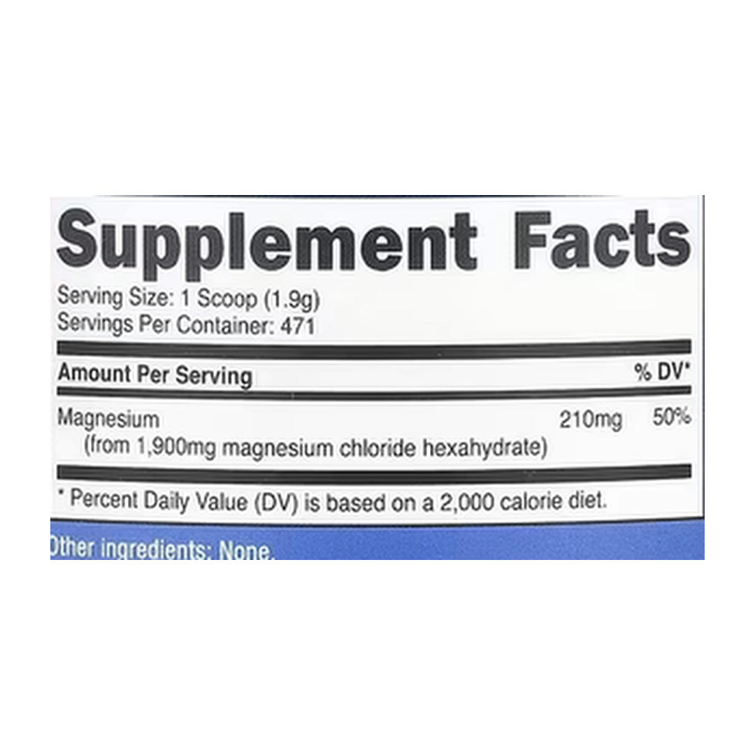 Nutricost, Magnesium Chloride, Unflavored, 32.4 oz, 907 g supplement facts label showing ingredients, vitamins, minerals, and serving information