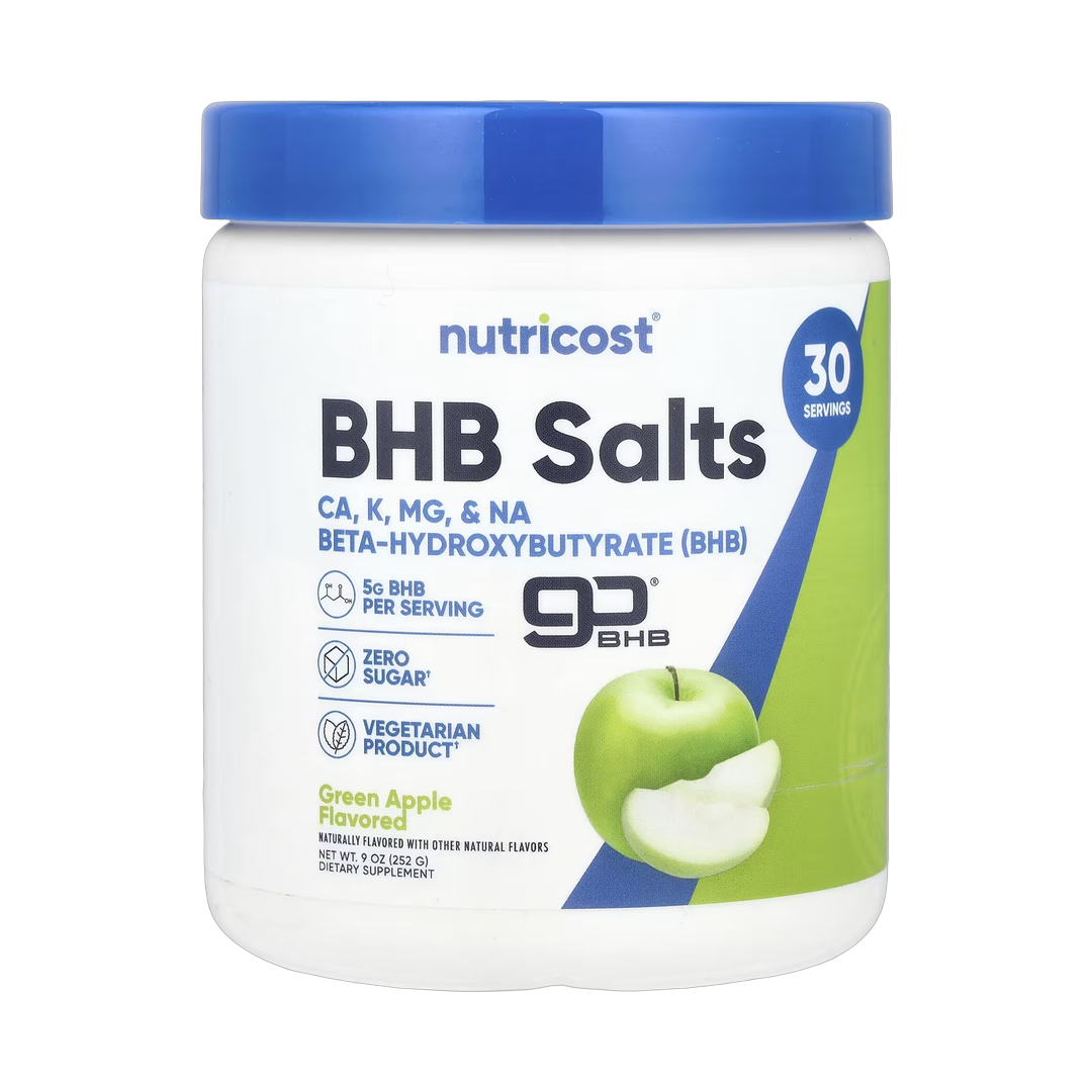 Nutricost, BHB Salts, goBHB, Green Apple, 9 oz, 252 g front packaging view