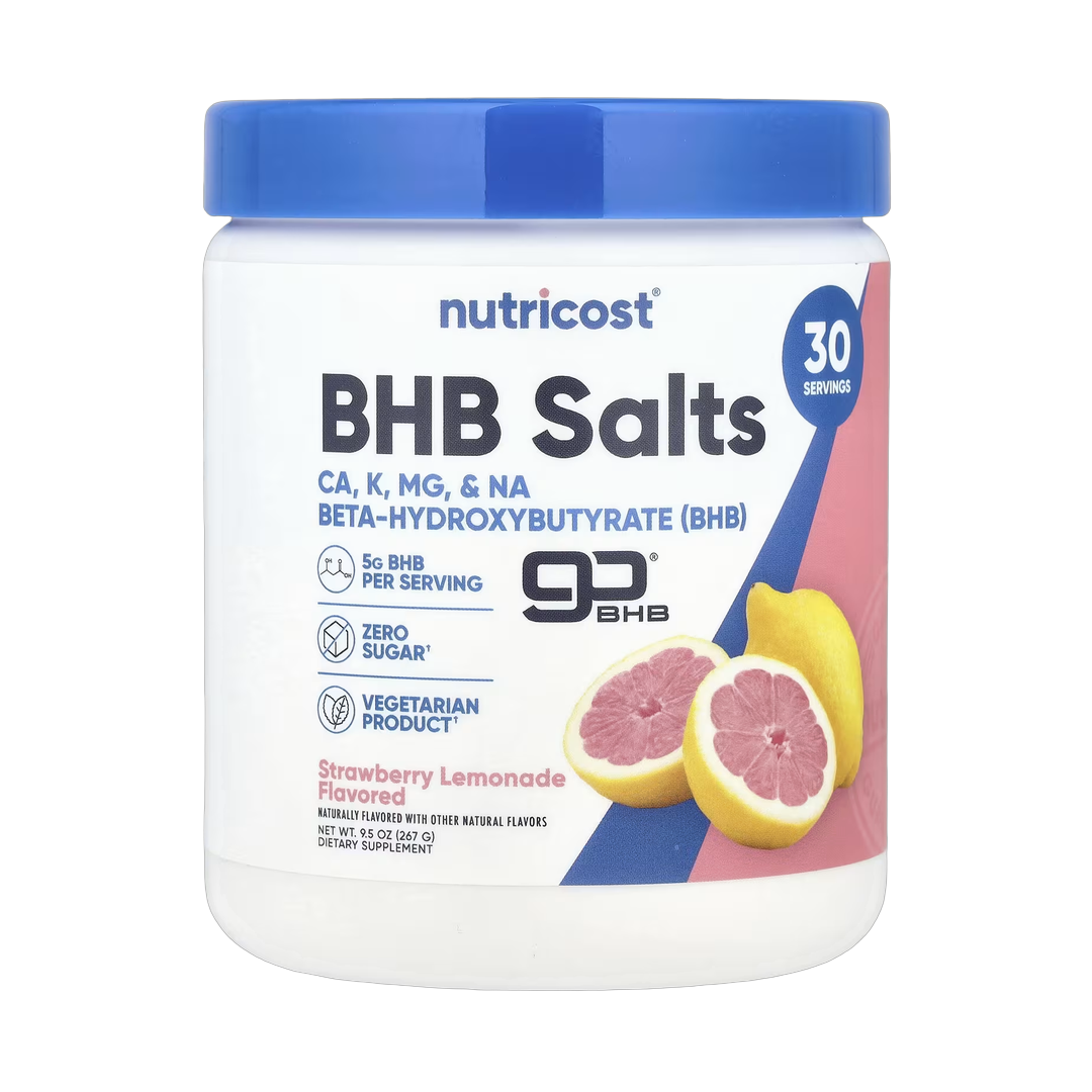 Nutricost, BHB Salts, goBHB, Strawberry Lemonade, 9.5 oz, 267 g front packaging view