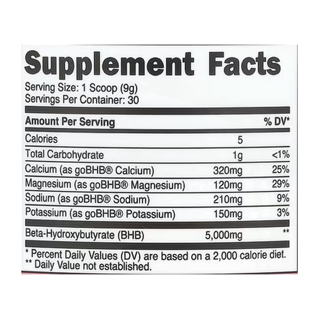 Nutricost, BHB Salts, goBHB®, Strawberry Lemonade, 9.5 oz, 267 g supplement facts label showing ingredients, vitamins, minerals, and serving information