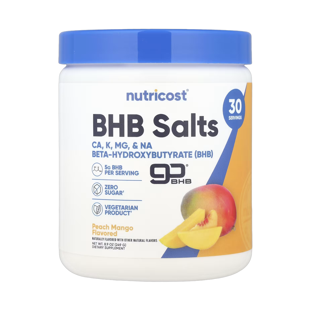 Nutricost, BHB Salts, goBHB, Peach Mango, 8.9 oz, 249 g front packaging view