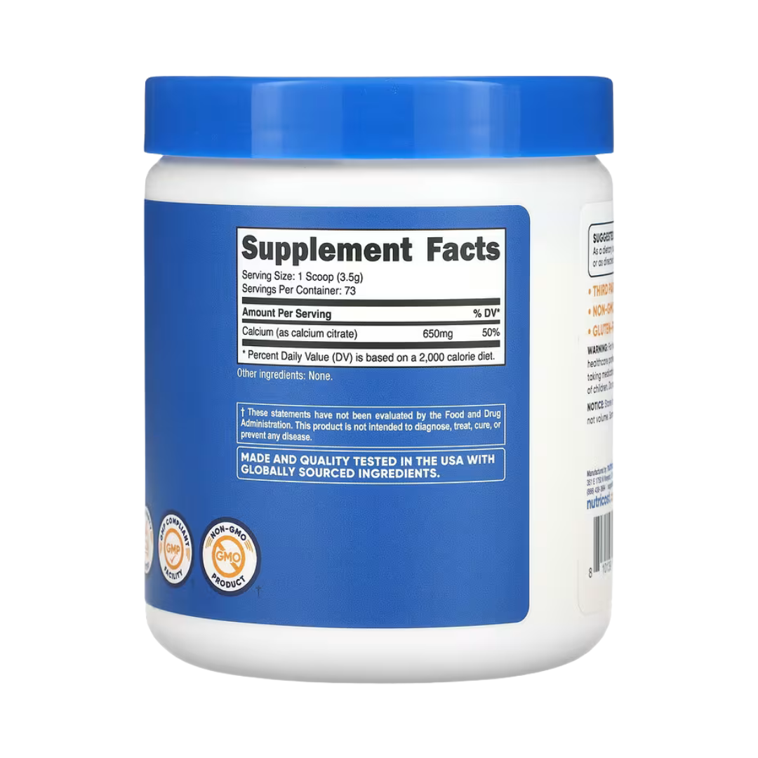 Nutricost, Calcium Citrate, Unflavored, 8.9 oz, 250 g back packaging view