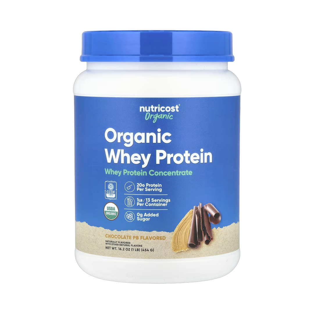 Nutricost, Organic Whey Protein, Chocolate PB, 1 lb, 454 g front packaging view