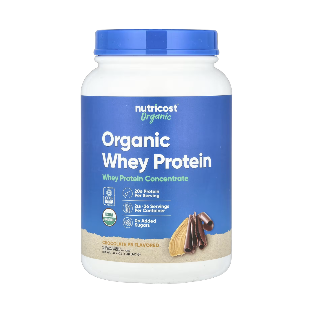 Nutricost, Organic Whey Protein, Chocolate PB, 2 lb, 907 g front packaging view