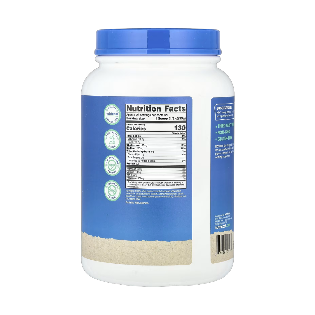 Nutricost, Organic Whey Protein, Chocolate PB, 2 lb, 907 g back packaging view