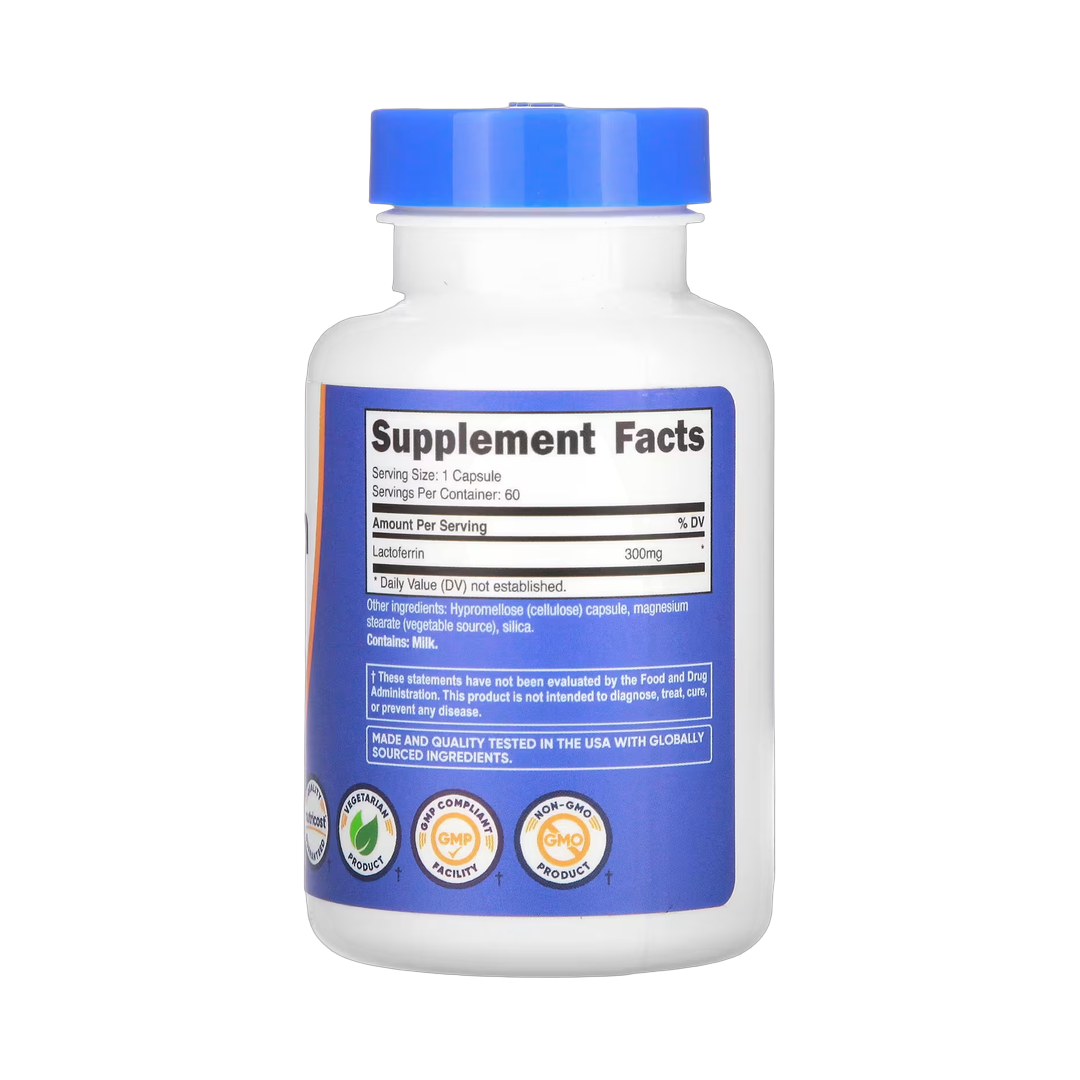 Nutricost, Lactoferrin, 300 mg, 60 Capsules back packaging view